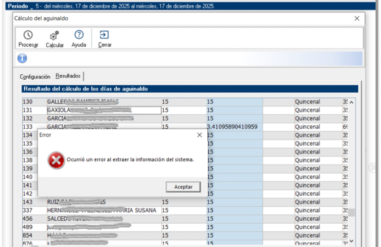 Error “Ocurrió un error al extraer información del sistema” en Aguinaldo CONTPAQi Nóminas® – Solución 2025