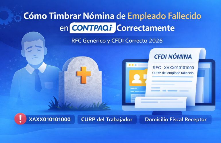 Cómo timbrar nómina de empleados fallecidos en CONTPAQi (RFC genérico y CFDI correcto)