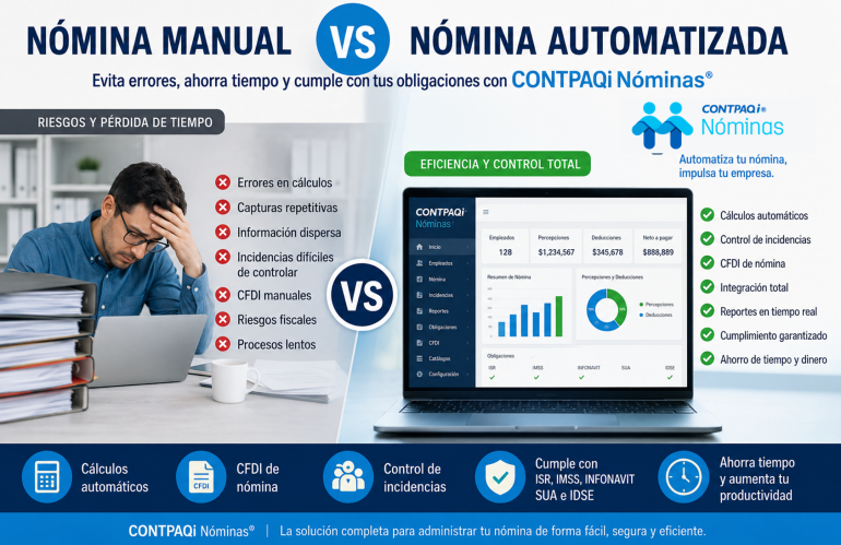 Nómina Manual vs Nómina Automatizada: Cómo Evitar Errores y Modernizar tu Empresa con CONTPAQi Nóminas®