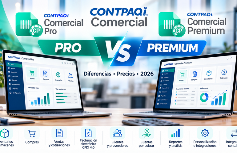 CONTPAQi Comercial Pro vs. Premium: diferencias, precios y cuál elegir en 2026