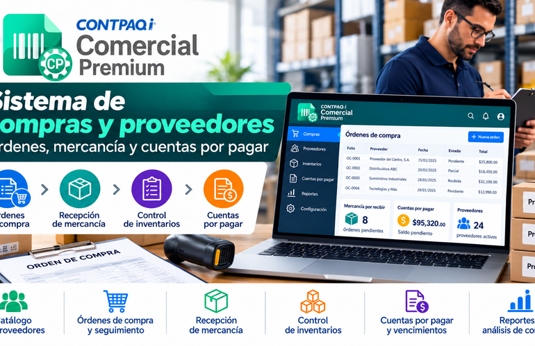 Sistema de compras y proveedores: controla órdenes, mercancía y cuentas por pagar